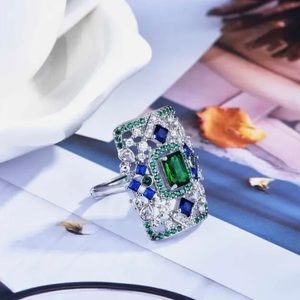 Multi Color Crystal Octagon Shape Silver Plated Ring